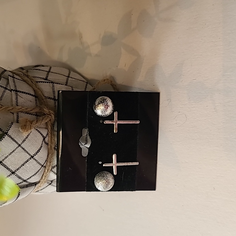 Silver Cross and studs Silver 2 pairs of Pierced earrings